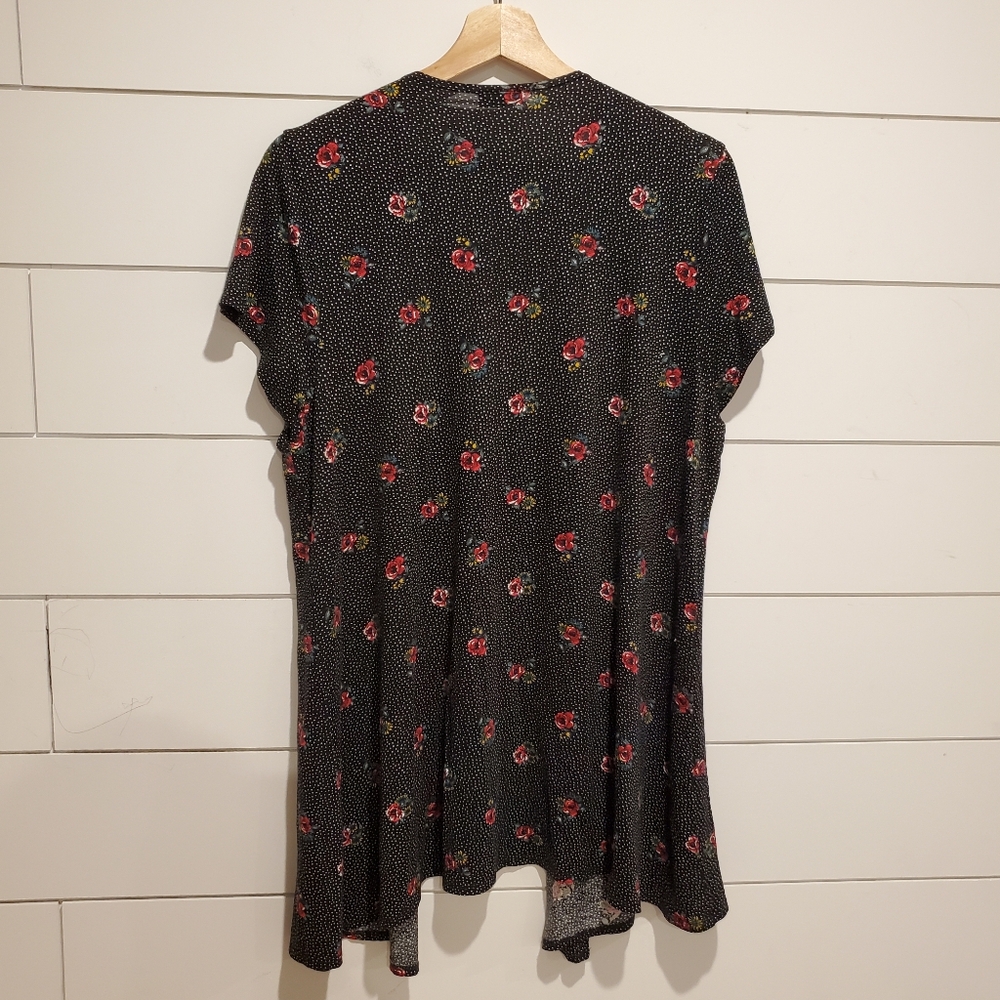 Vintage clientele medium Cardigan short sleeve Flowy floral black polka dot wrap